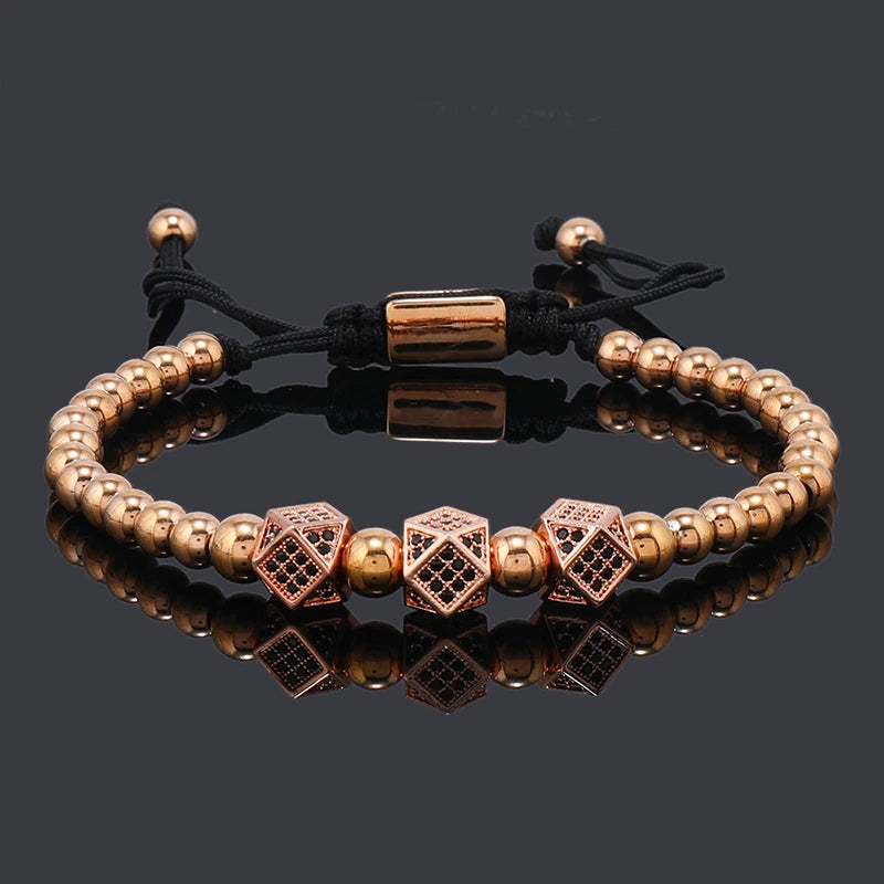 18K Gold-Plated Stainless Steel Beaded Bracelet – Unisex Couple Jewelry