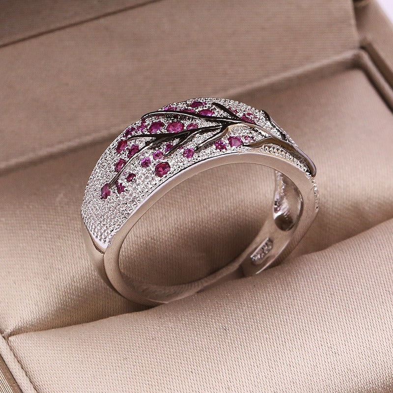 Cubic Zirconia Love And Harmony Handmade Plum Blossom Ring