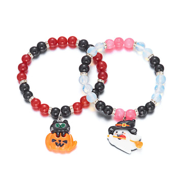 Halloween Ghost Pumpkin Cat Pendant Crystal Bracelet Energy