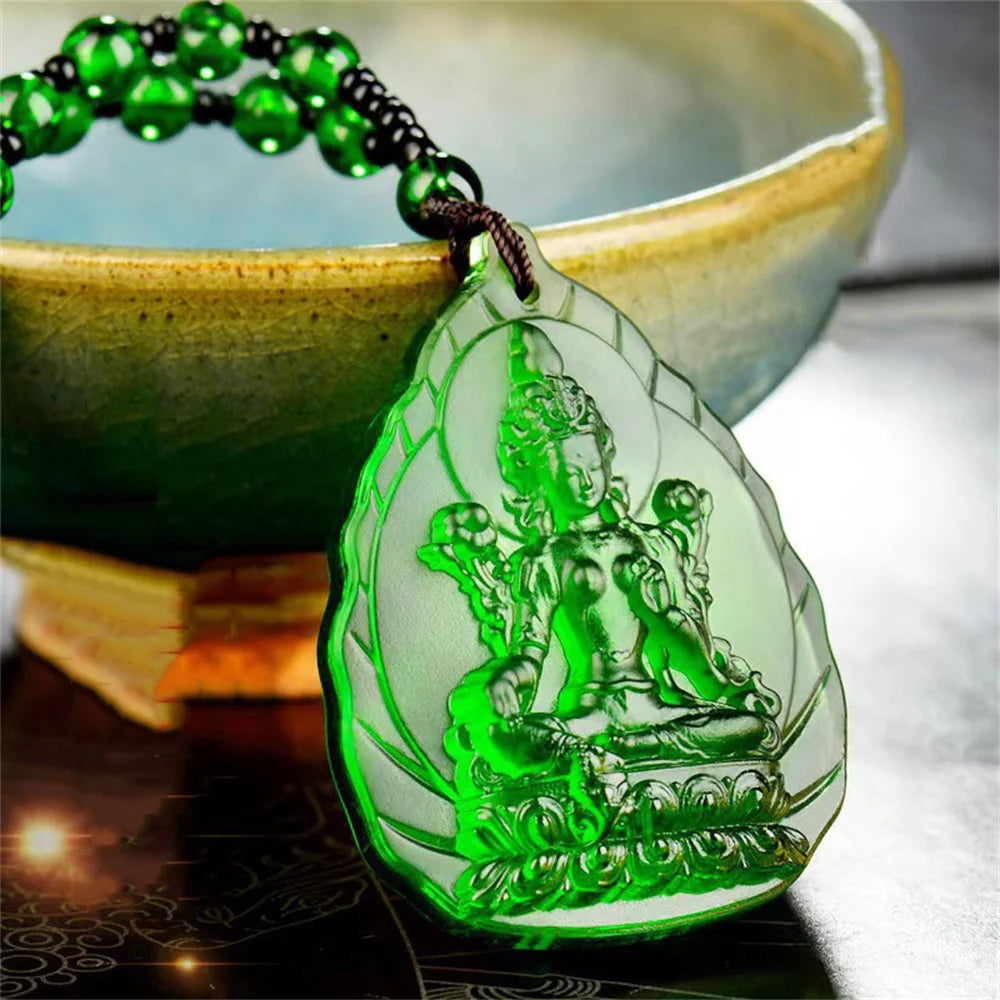 Ice Green Crystal Lotus Pendant By Tinkers - Aura Balance