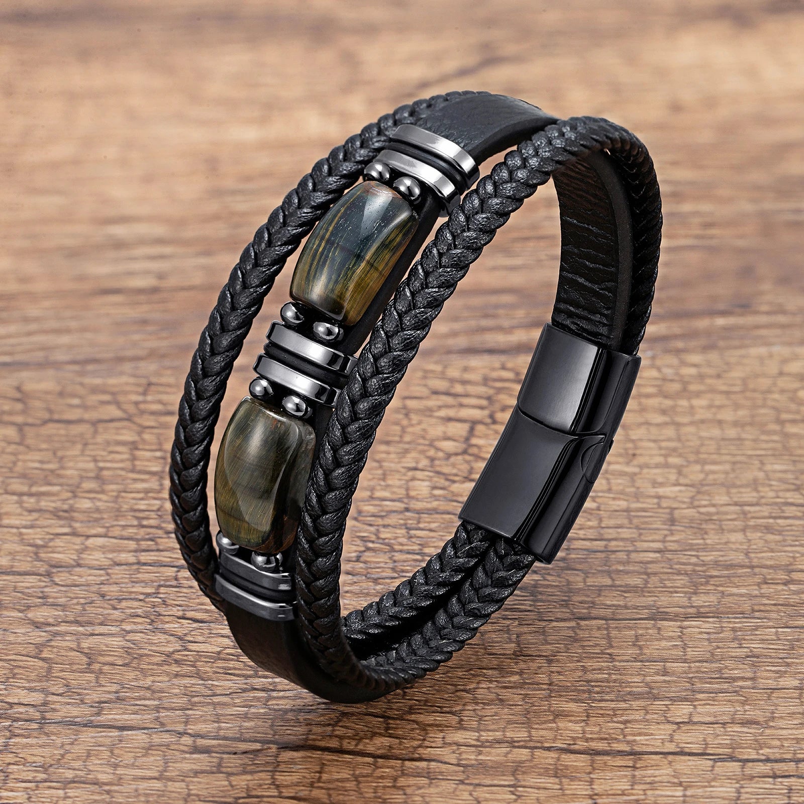 Tinkers New Natural Tiger Eye Stone Men's Leather Bracelet Classic - Apparel & Accessories > Jewelry > Bracelets