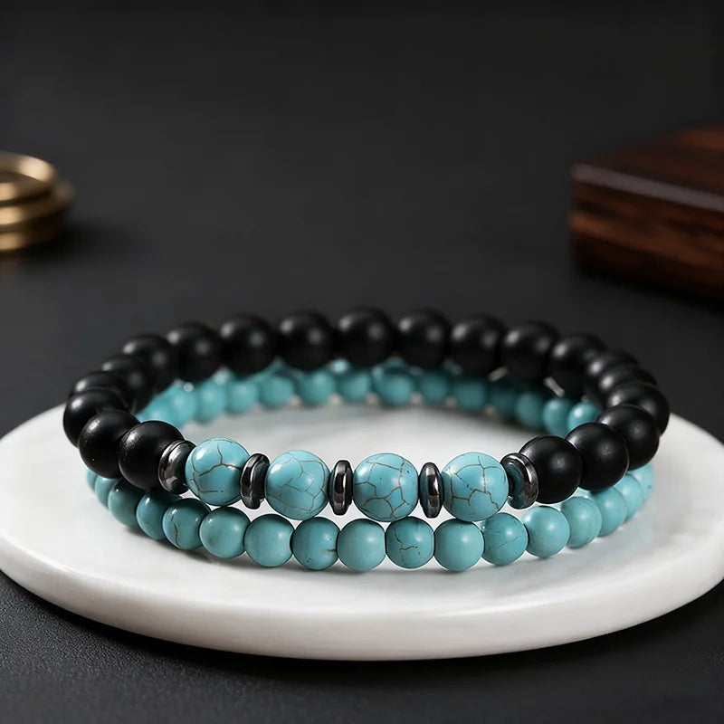 Men's Natural Stone Bracelet Set (2 Pcs) – Lava, Tiger Eye & Howlite