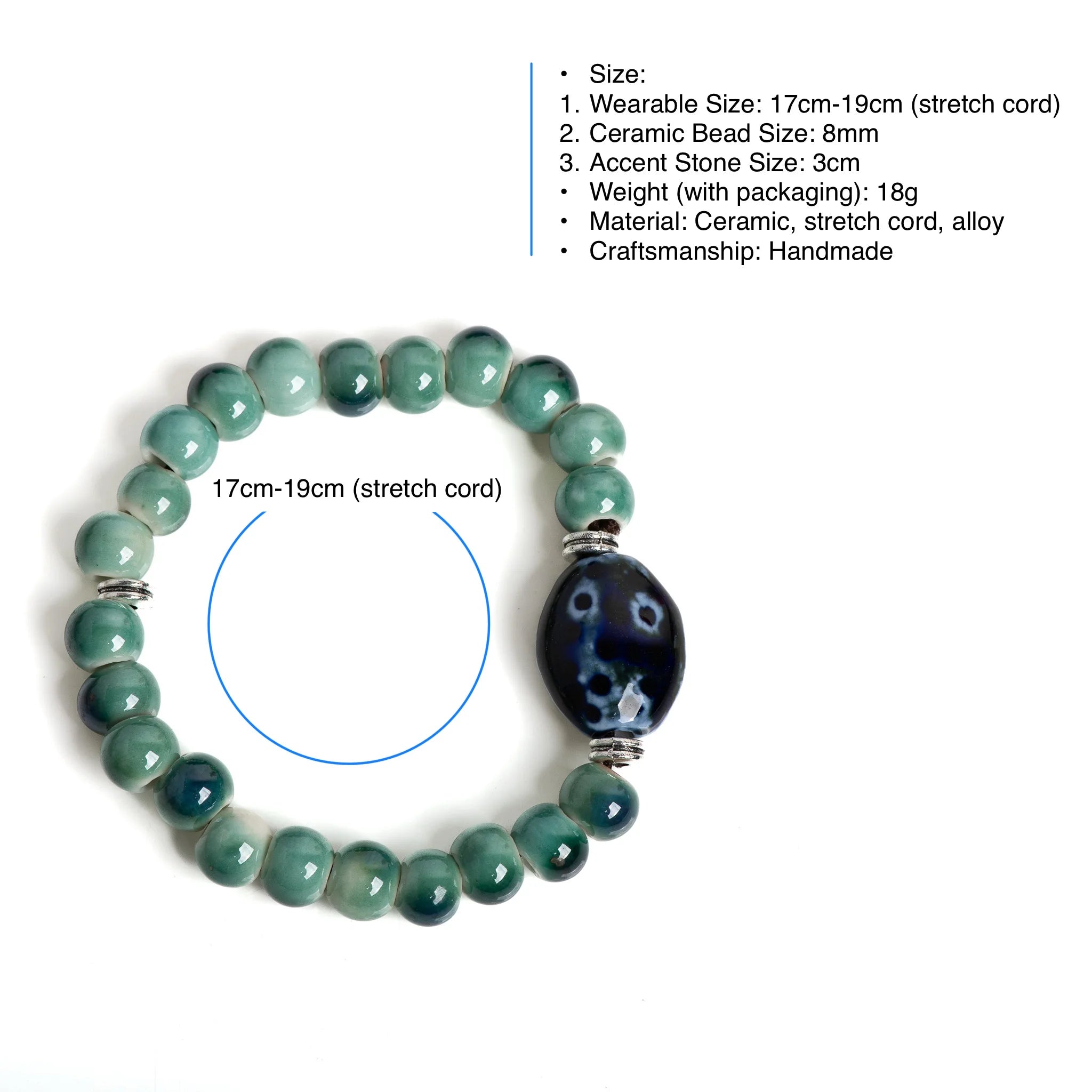 Tinkers Brand Green Ceramic Beaded Stretch Bracelet Vintage Edition -