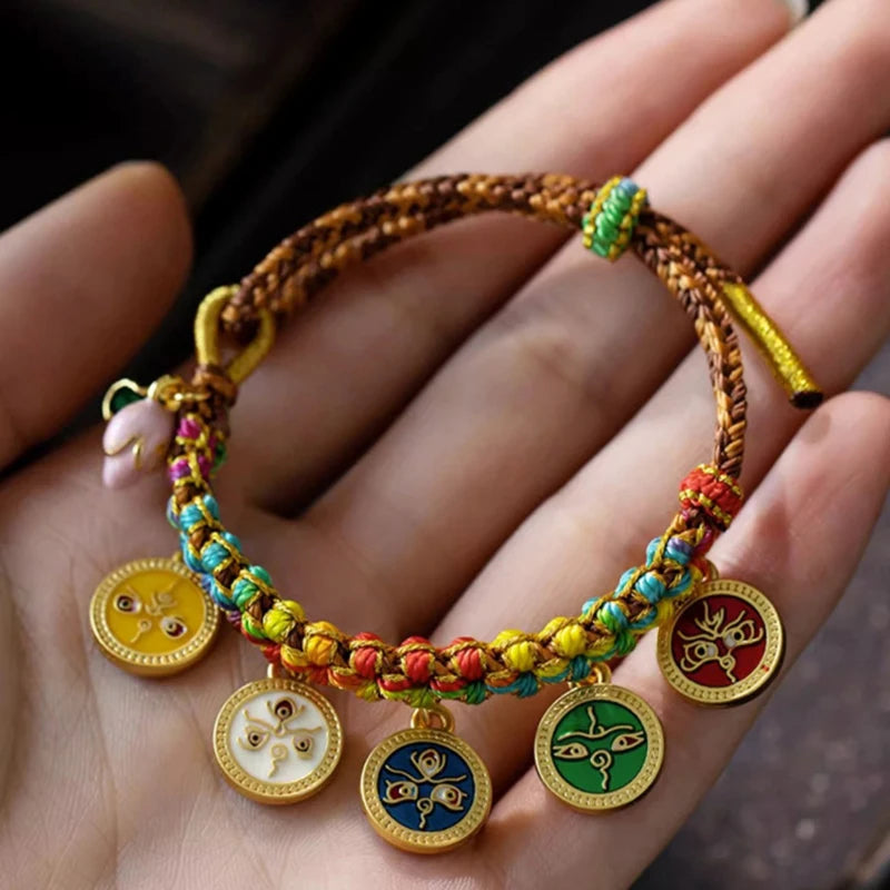 Tibetan Five Wealth Gods Bracelet — Handwoven Colorful Rope