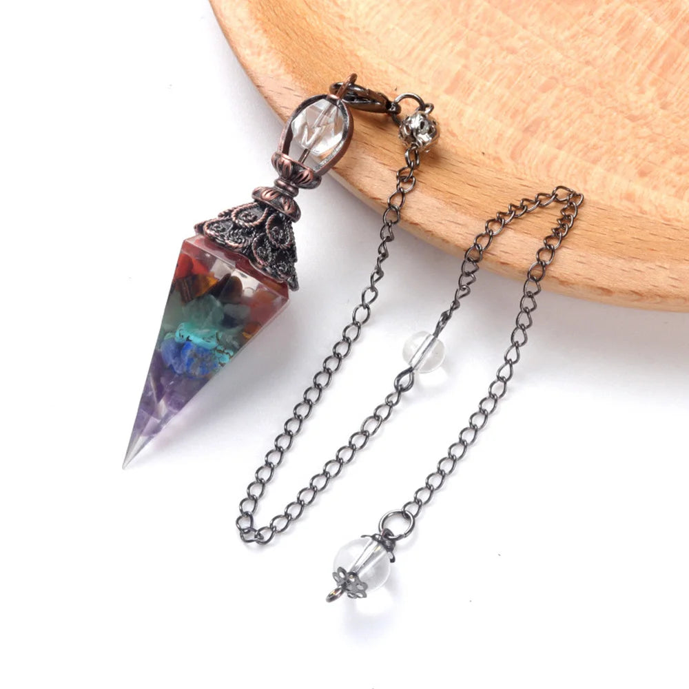 Tinkers Natural Stone Crystal Pendulum Necklace Rose Quartz Pendant -