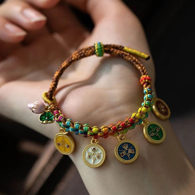 Tibetan Five Wealth Gods Bracelet — Handwoven Colorful Rope