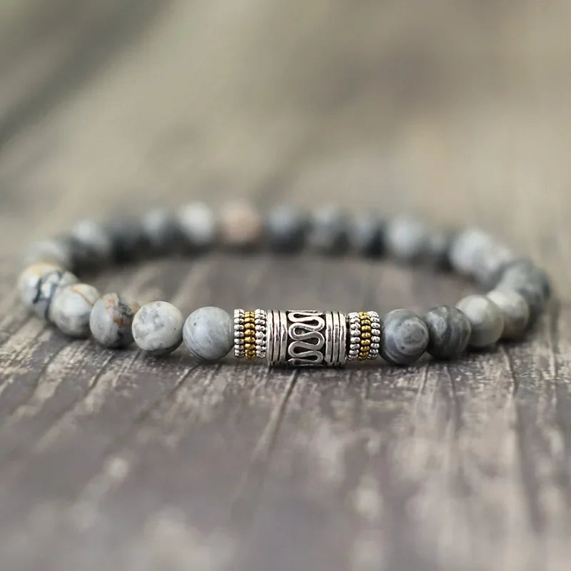 Men’s Stone Bead Mantra Bracelet — Howlite, Lava & Tiger Eye