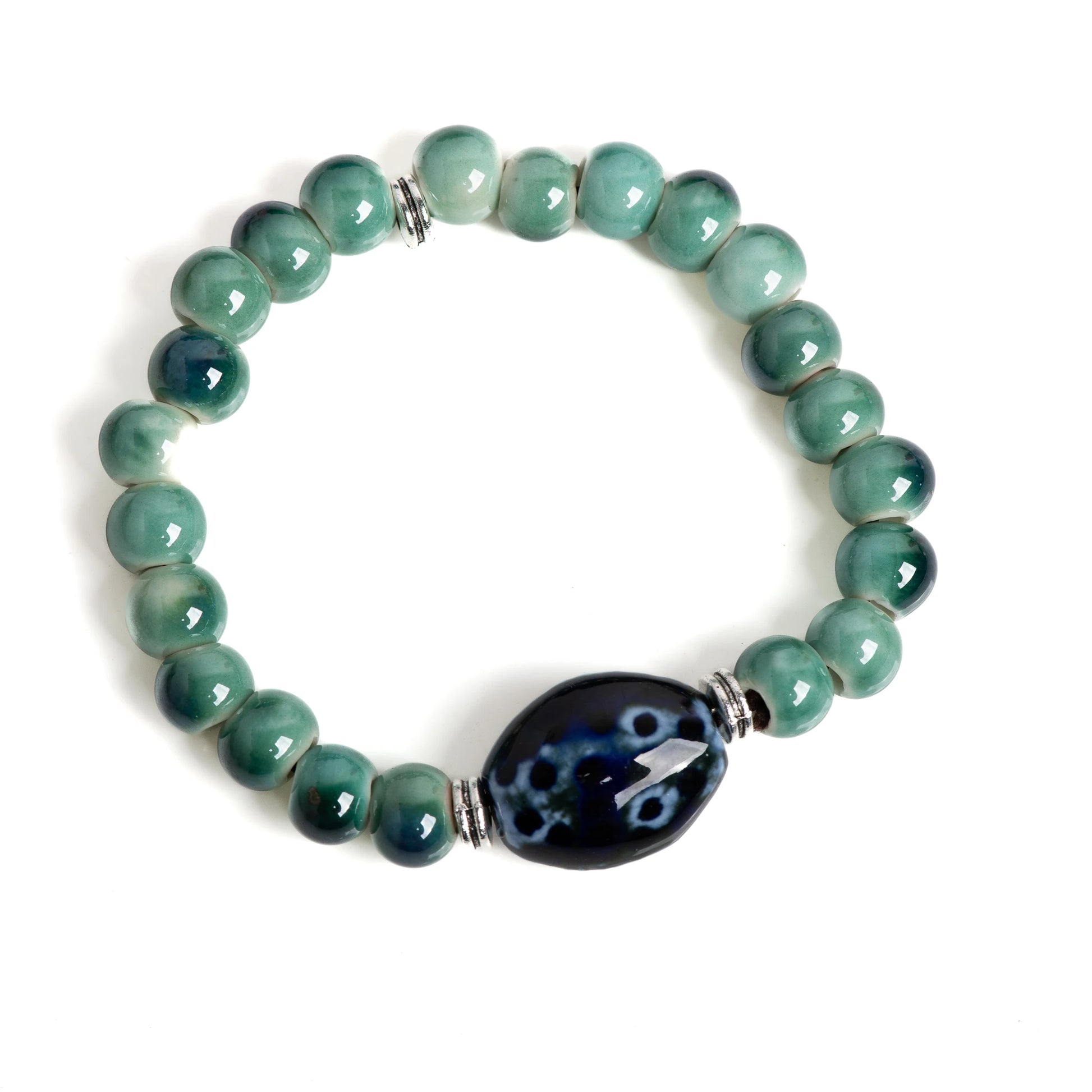 Tinkers Brand Green Ceramic Beaded Stretch Bracelet Vintage Edition -