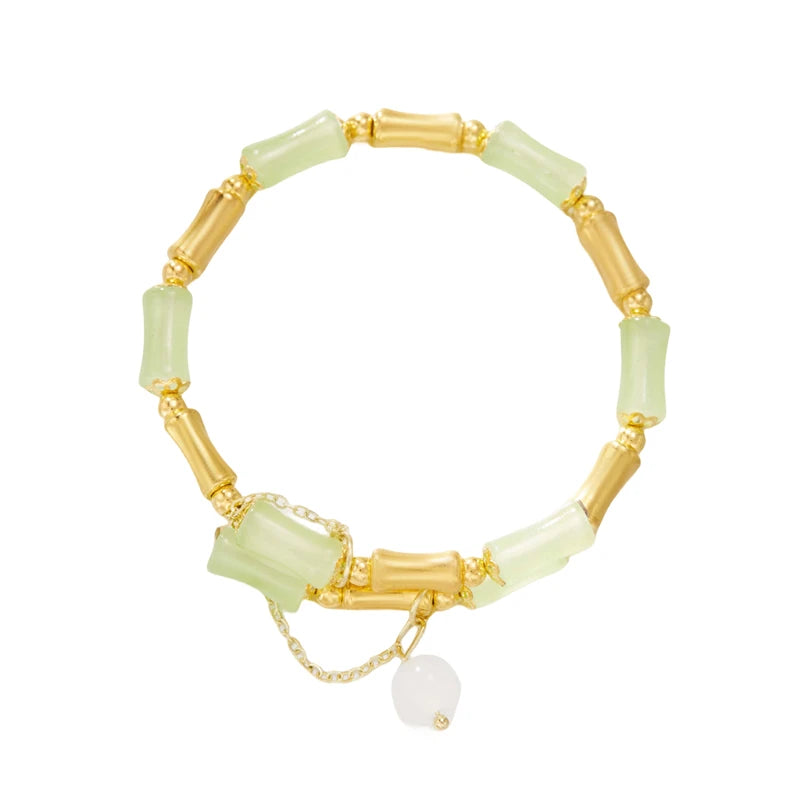 Tinkers Elegant Green Bamboo Beaded Bracelet Flower Pendant - Uncategorized