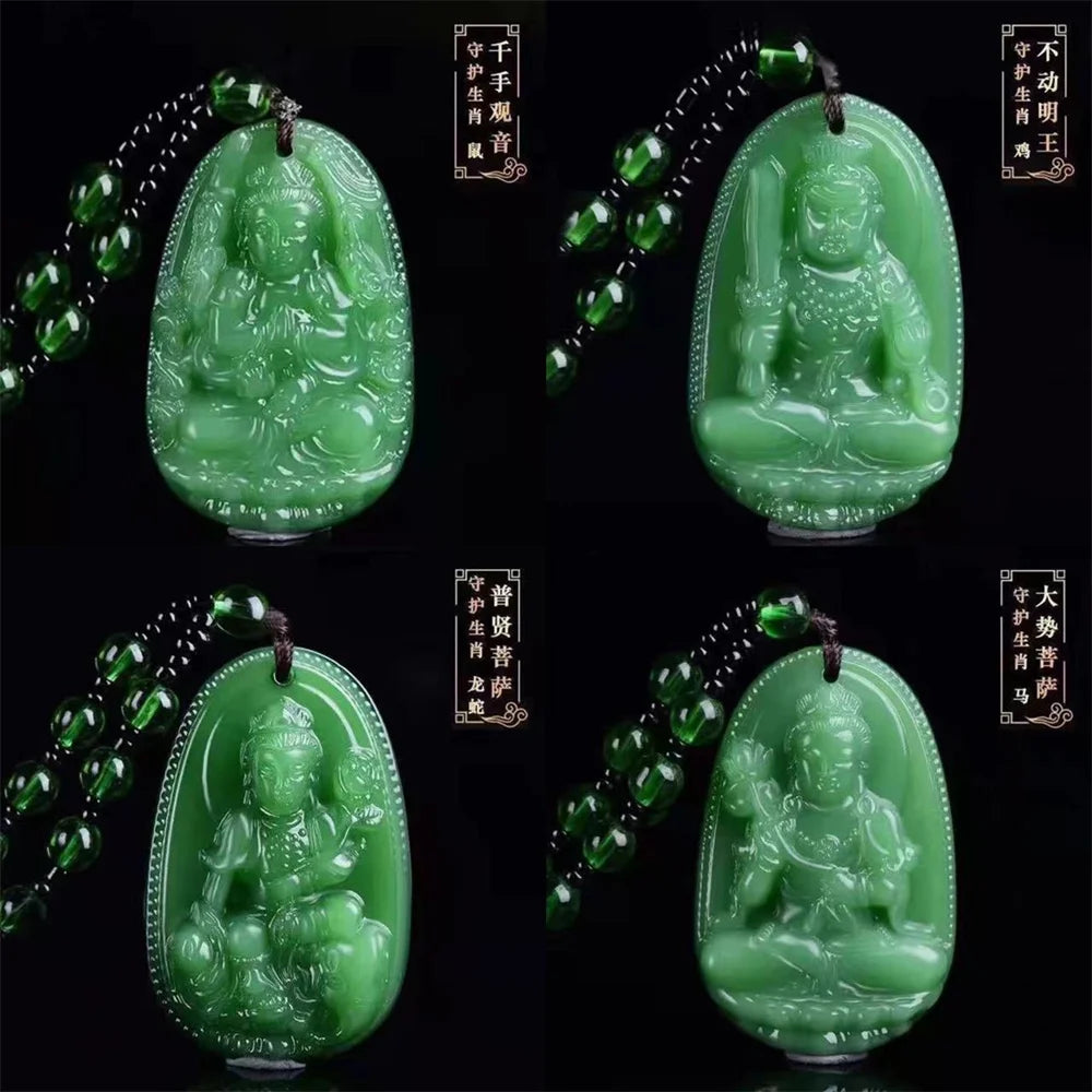 Jade Guanyin Anhänger Halskette Schutz Heilung Handarbeit