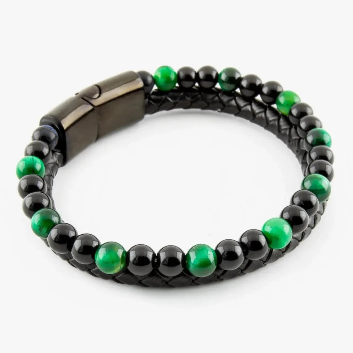 Unisex Leather Natural Lava Stone Tiger Eye Bead Bracelet