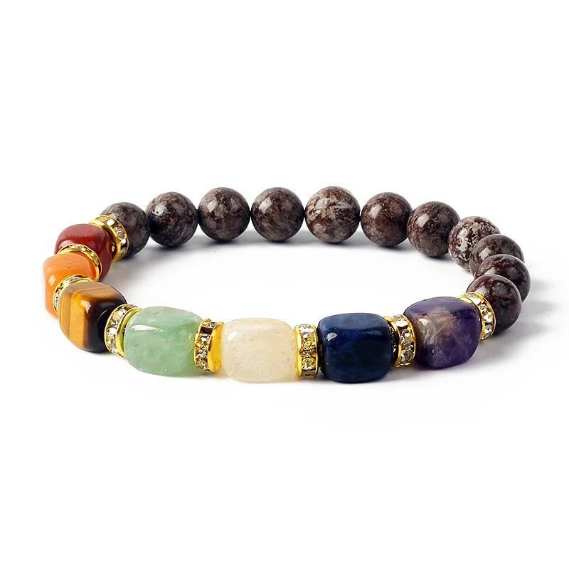 Natural Stone 7 Chakra Tiger Eye Hematite Bracelet for Women Yoga Healing Balance Gift by Tinkers