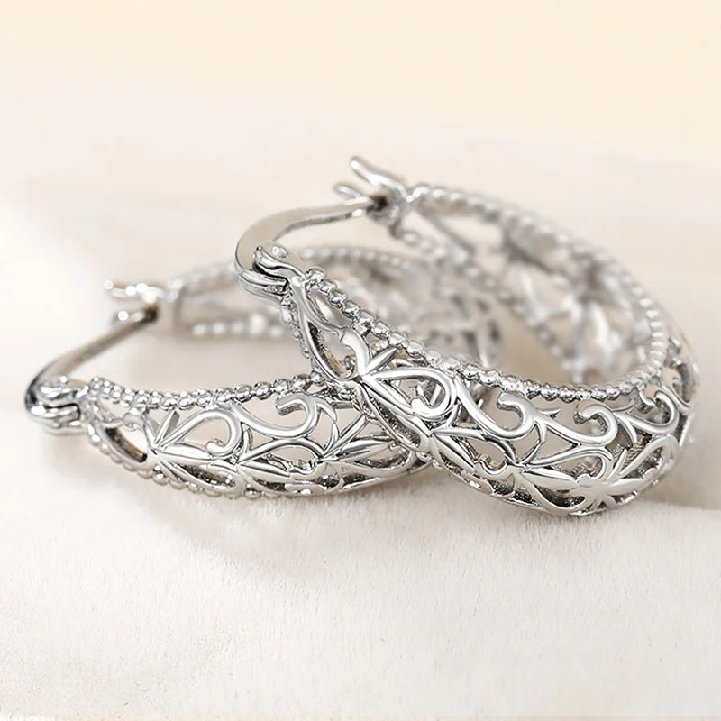 Silver Hollow Out Hoop Earrings By Tinkers Aura Balance