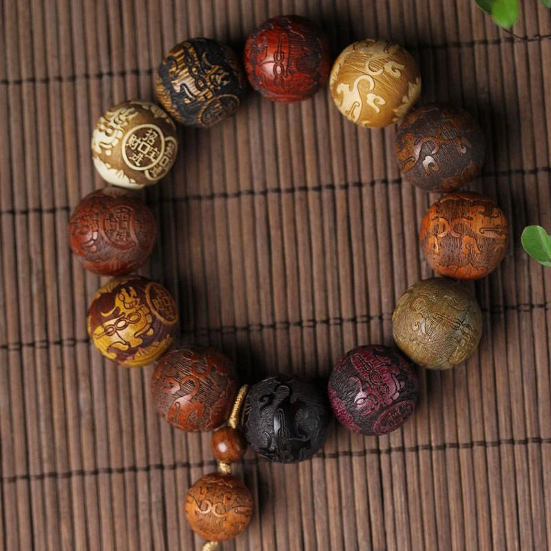 Classic 20mm Handmade Wood Carved Beaded Bracelet Pendant