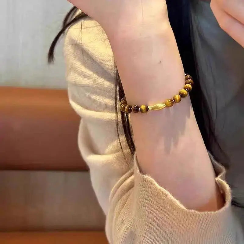 Tiger Eye Stone Cuff Bracelet — Gradient Zircon Charm Jewelry for Women