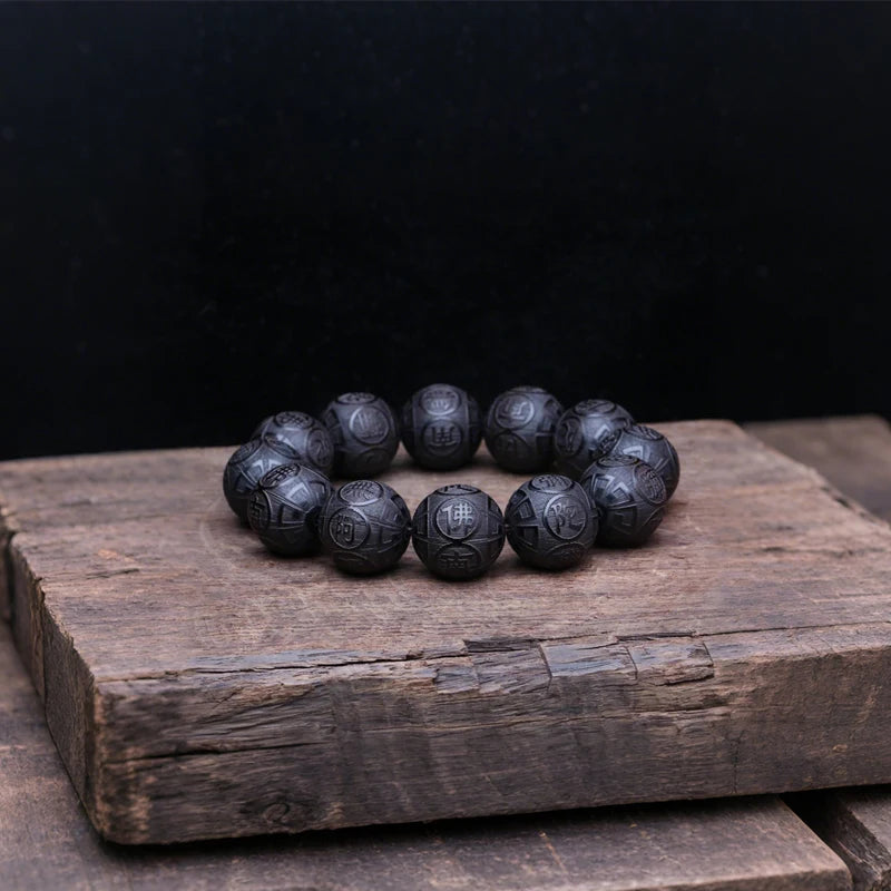 Tinkers Genuine Black Wood Tibetan Prayer Bracelet 12 Beads -