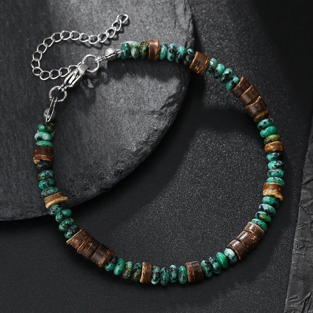 Tinkers Bohemian Elastic Men's Bracelet Wood Pearl Coconut Shell -