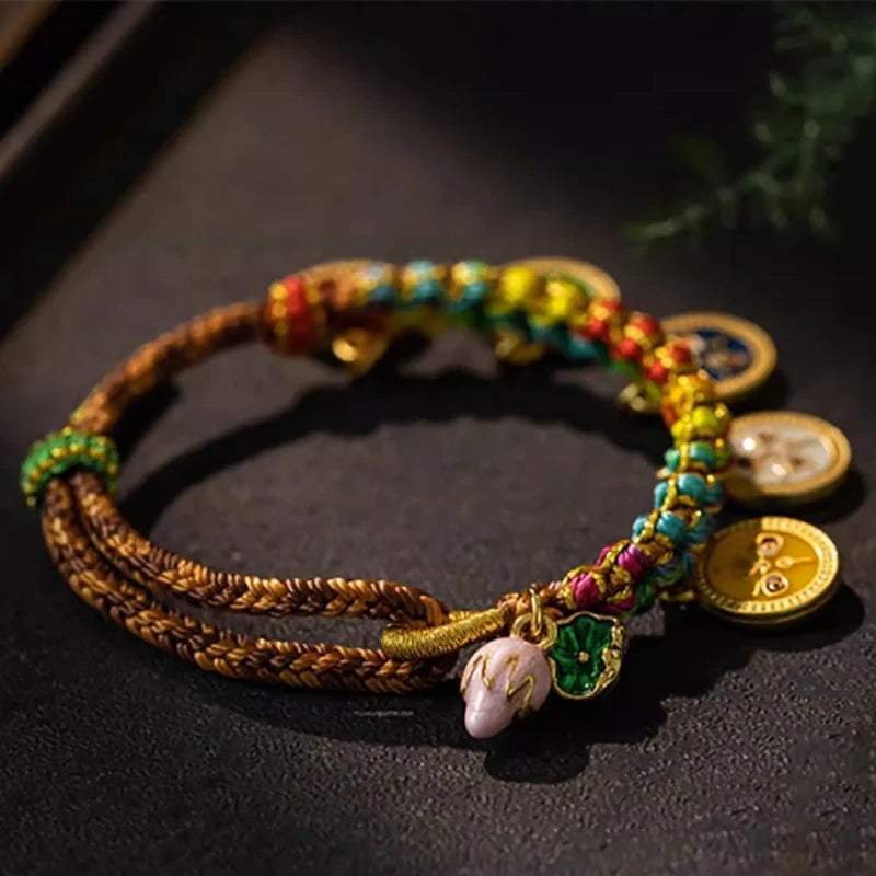 Tibetan Five Wealth Gods Bracelet — Handwoven Colorful Rope