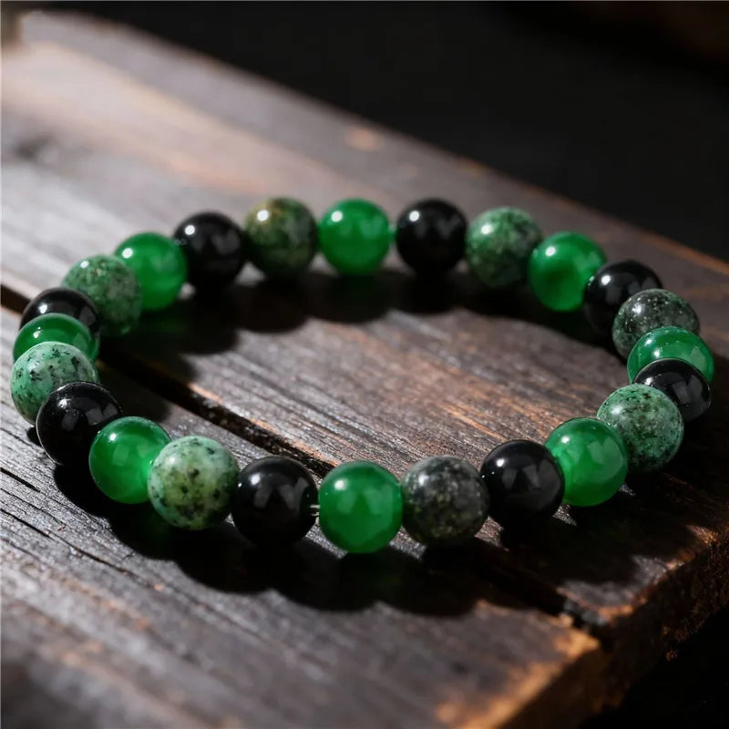 Green Natural Stone Bracelet — 8mm Handmade Beaded, Unisex