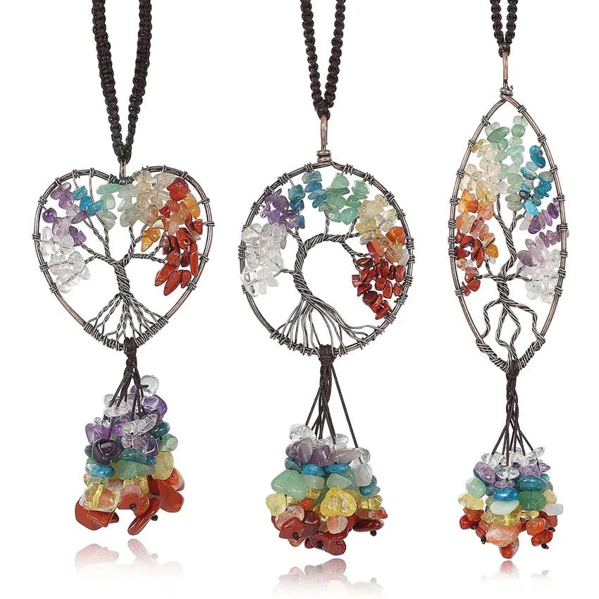 Natural Chakra Crystal Pendant – Tree of Life Gemstone Charm