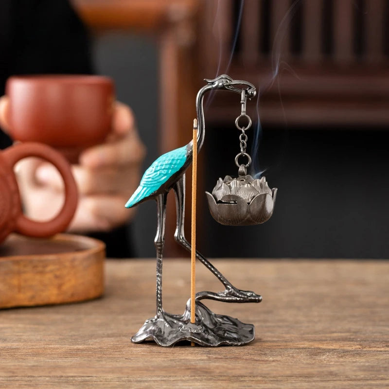 Tinkers Red Crowned Crane Incense Burner Lotus Holder Sandalwood - Uncategorized
