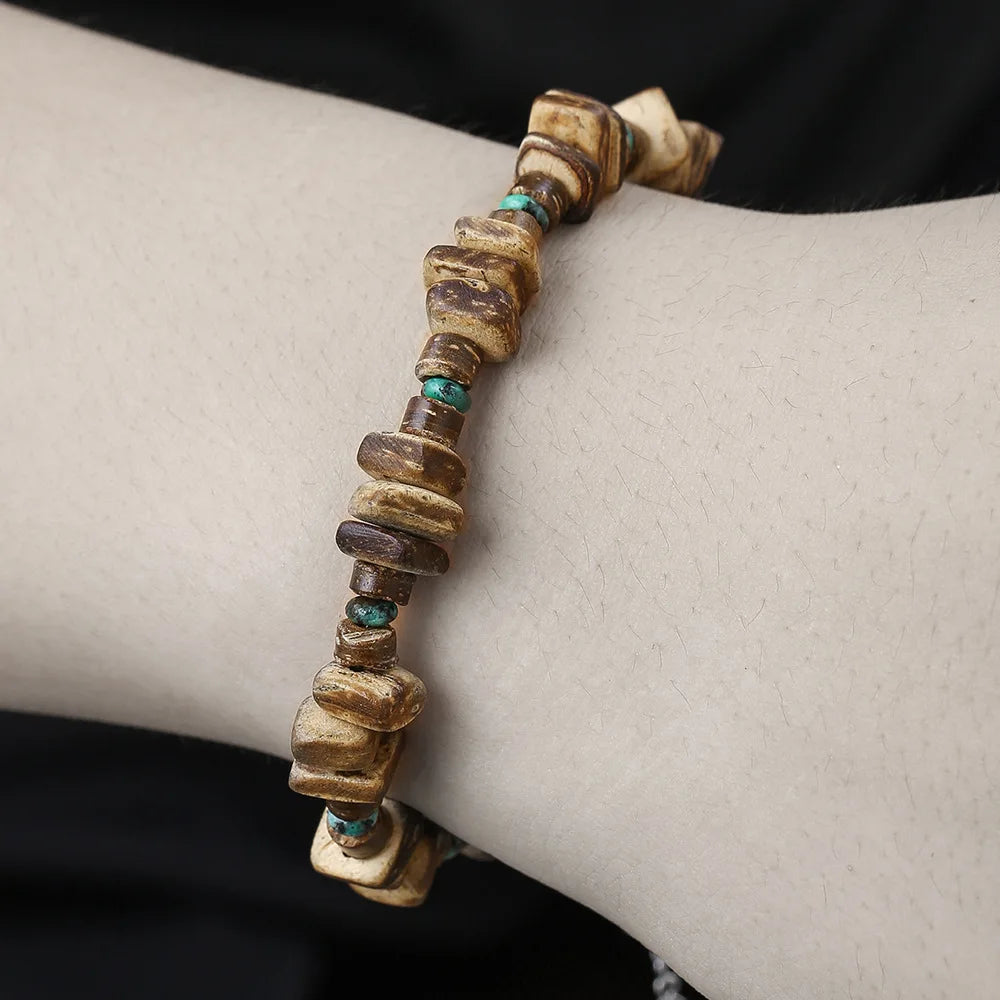 Tinkers Bohemian Elastic Men's Bracelet Wood Pearl Coconut Shell -