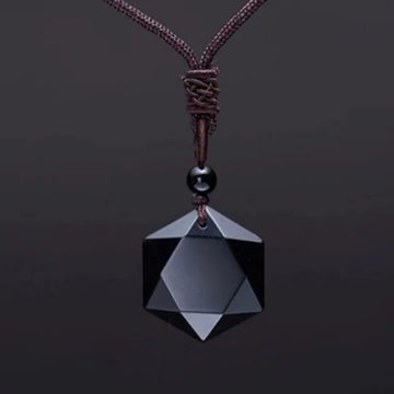 Natural Obsidian Hexagram Pendant Necklace Protection