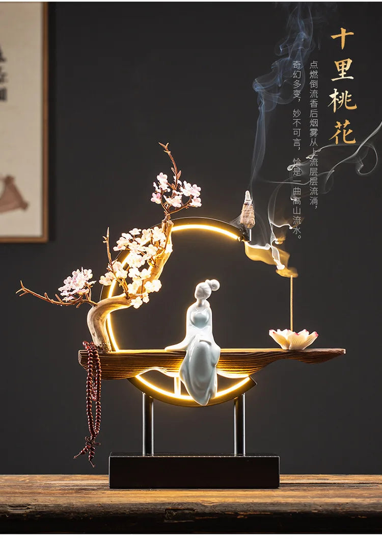 Tinkers Chinese Style Backflow Incense Burner LED USB Ceramic Lotus -