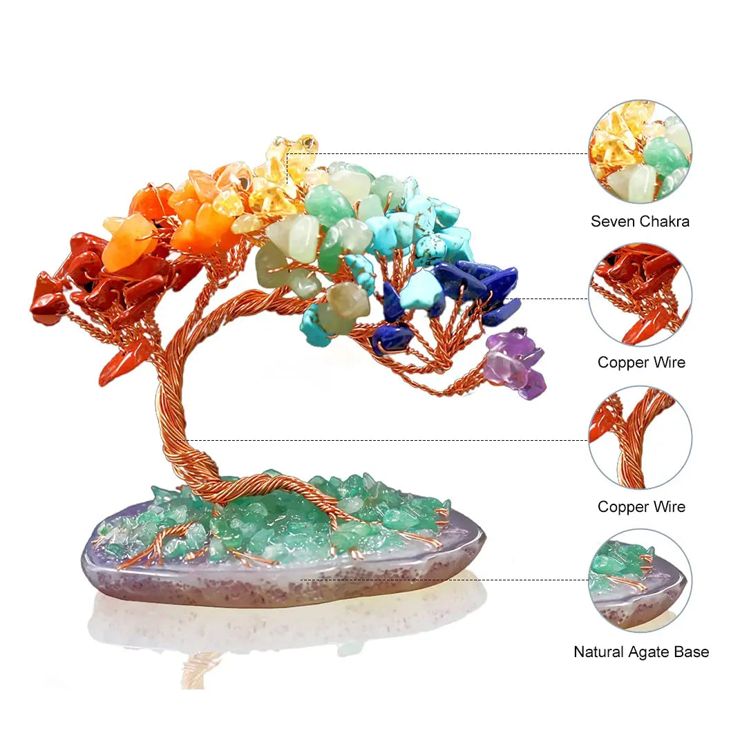 Elegant Handcrafted Natural Agate Crystal Feng Shui Fortune Tree by Tinkers