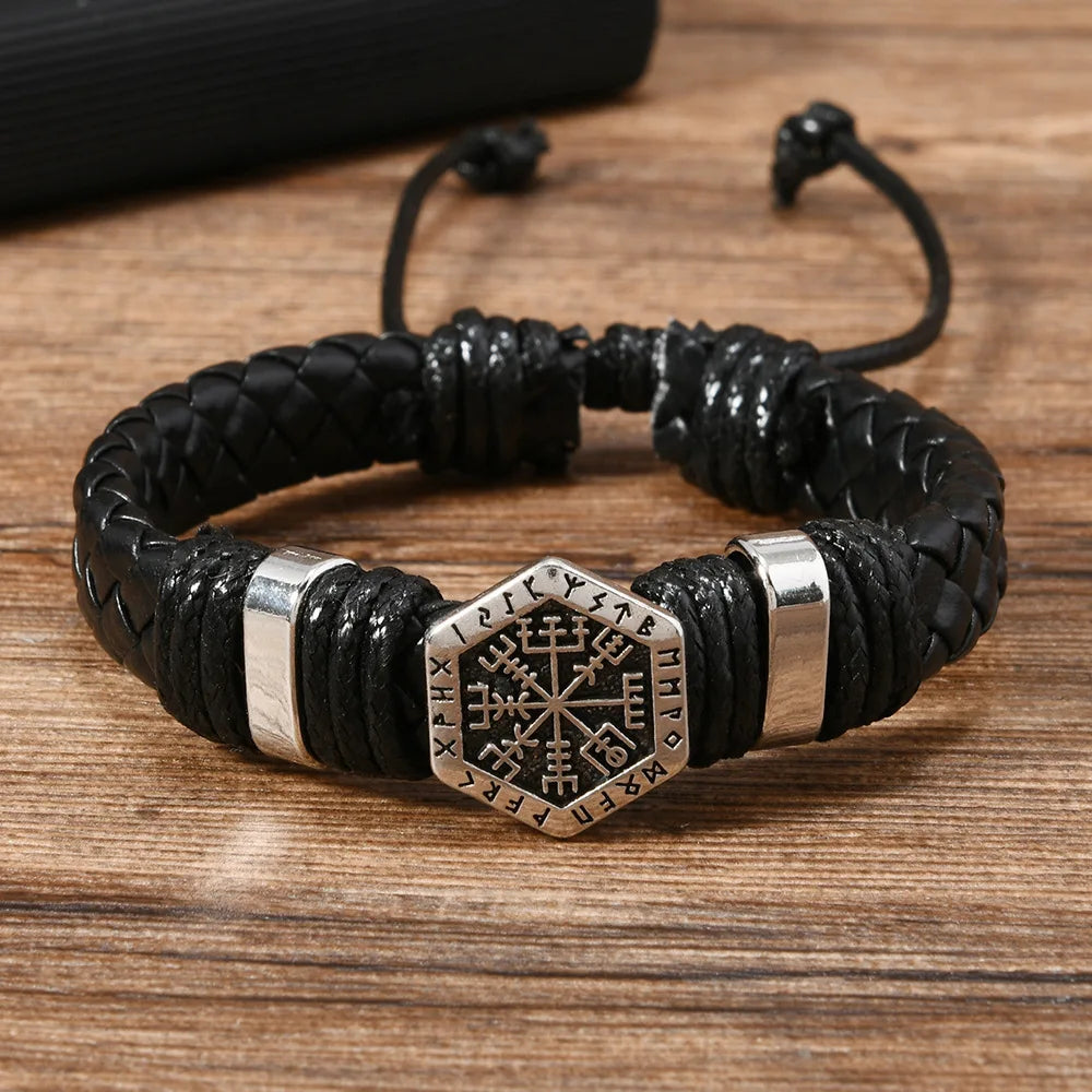 Handwoven Scripture Leather Bracelet — Vintage Ethnic Bangle for Men