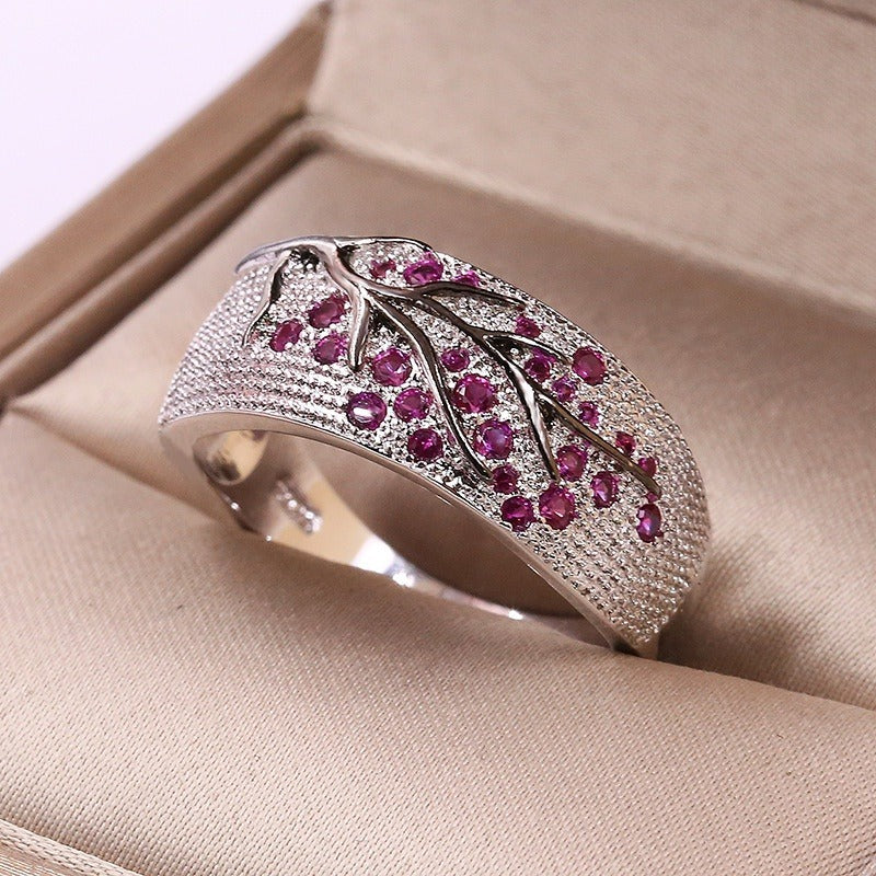 Cubic Zirconia Love And Harmony Handmade Plum Blossom Ring