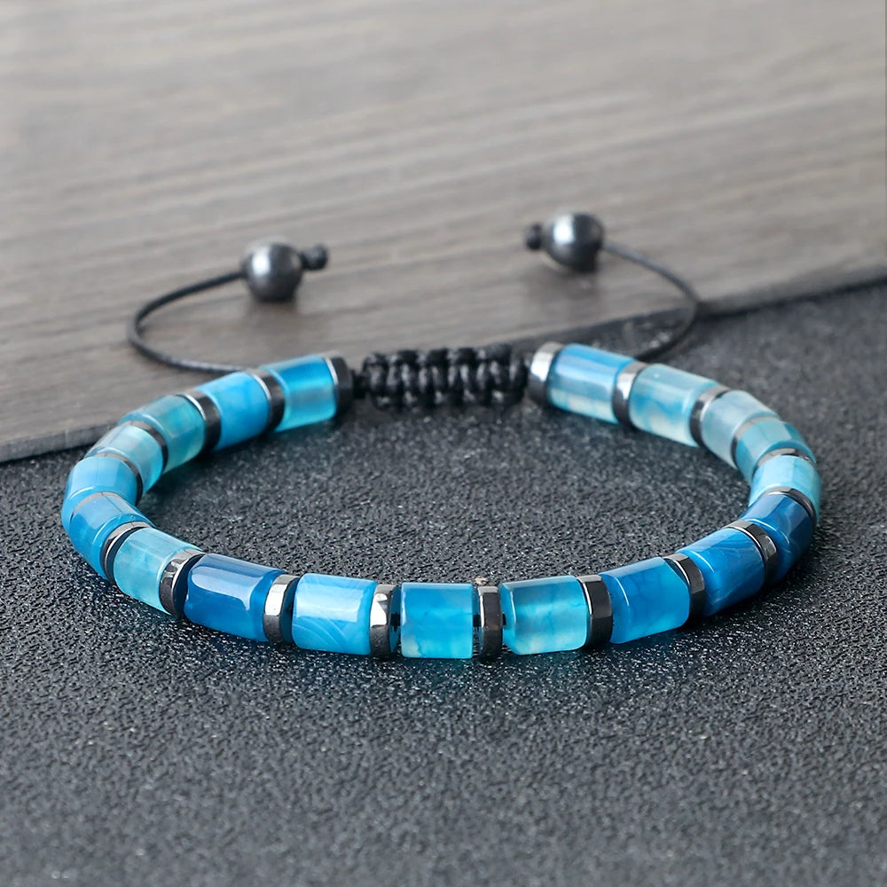 Tinkers Blue Cylinder Braided Bracelet Natural Stone Exclusive -