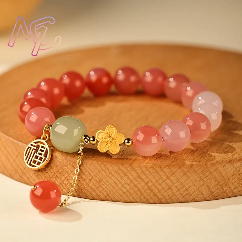 Tinkers Natural Jade Agate Flower Bracelet Real Gemstone Fashion - Uncategorized