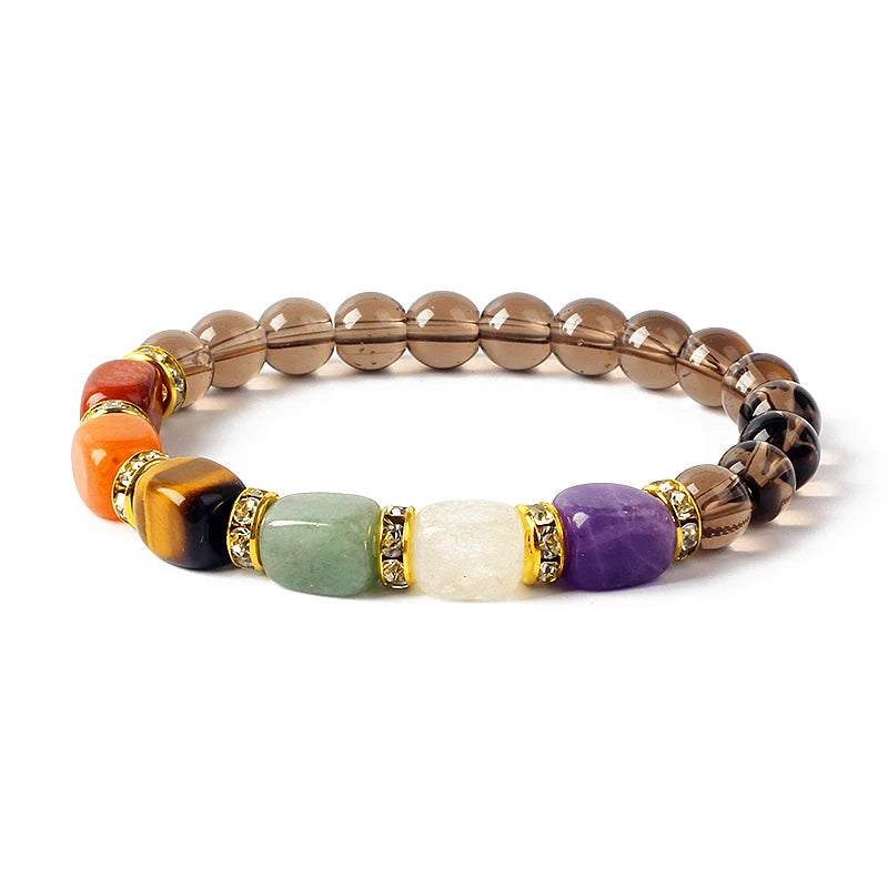 Natural Stone 7 Chakra Tiger Eye Hematite Bracelet for Women Yoga Healing Balance Gift by Tinkers