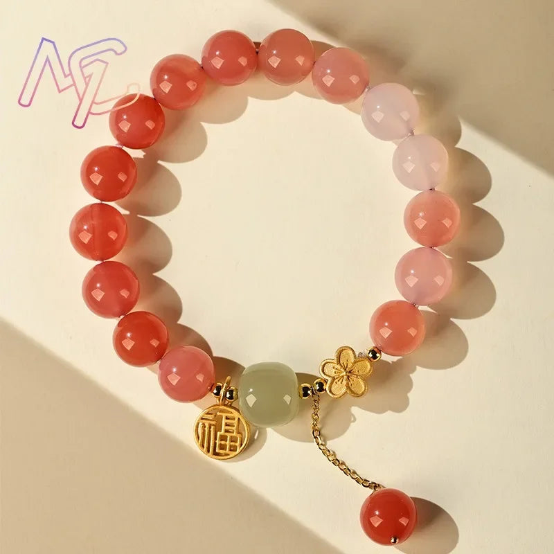 Tinkers Natural Jade Agate Flower Bracelet Real Gemstone Fashion - Uncategorized