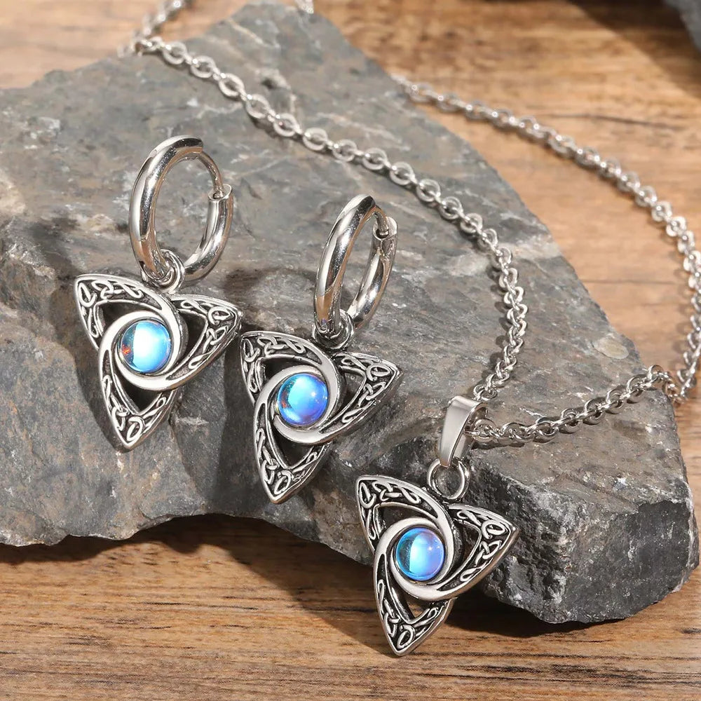 Vnox Vintage Celtic Knot Pendant Moonstone Necklace