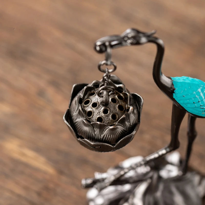 Tinkers Red Crowned Crane Incense Burner Lotus Holder Sandalwood - Uncategorized