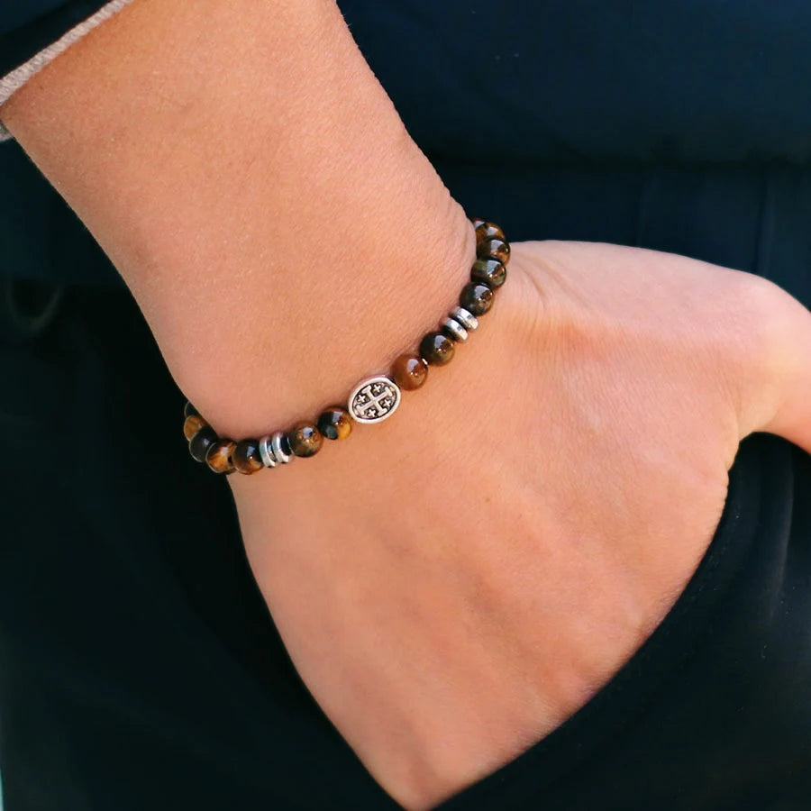Natural Stone Viking Beaded Bracelet for Men | Lava, Obsidian & Tiger Eye