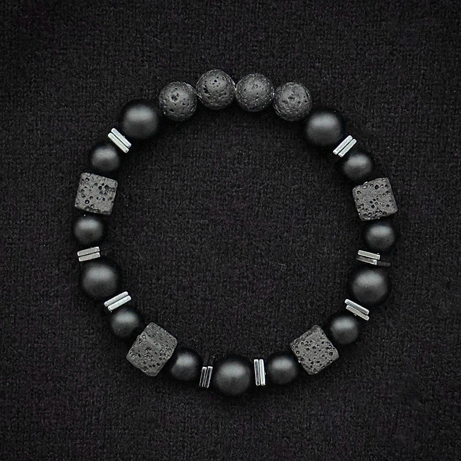 Natural Matte Black Onyx and Lava Bead Bracelet for Men Balance and Protection Signature Handcrafted By Tinkers