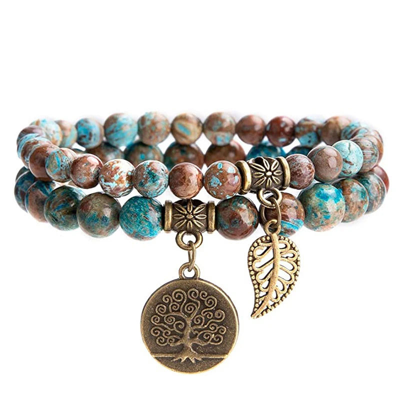 Tree of Life Natural Stone Bracelet Set — Couples & Healing Crystal