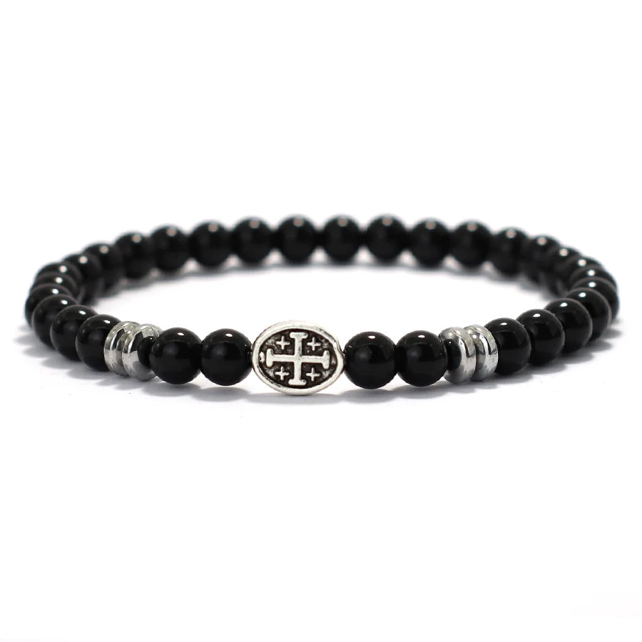 Natural Stone Viking Beaded Bracelet for Men | Lava, Obsidian & Tiger Eye