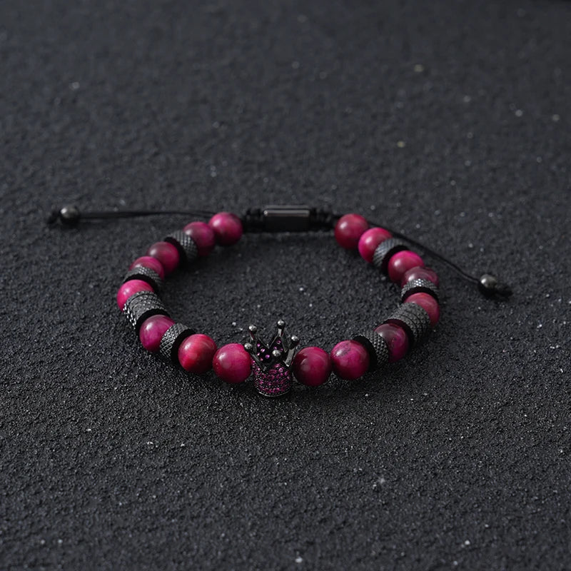 Tinkers Luxury Tiger Stone Beads Crown Charms Bracelet For Men Women - Apparel & Accessories > Jewelry > Bracelets
