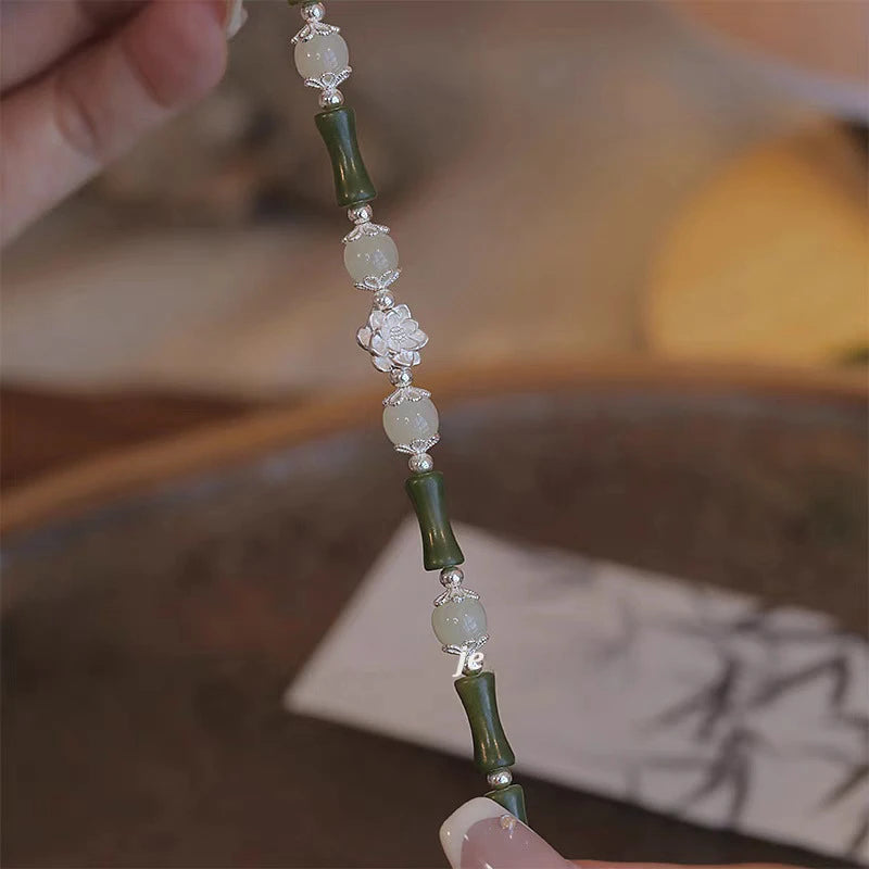 Tinkers Elegant Green Bamboo Beaded Bracelet Flower Pendant - Uncategorized