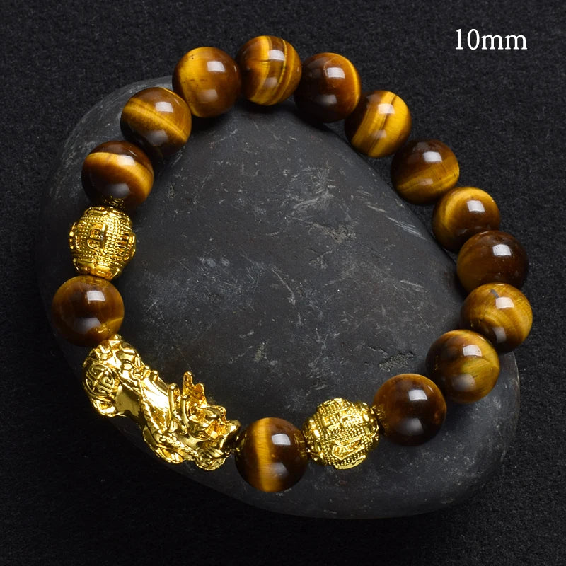 Tinkers Pi Xiu Tiger Eye Beads Bracelet Feng Shui Pixiu Good Luck -