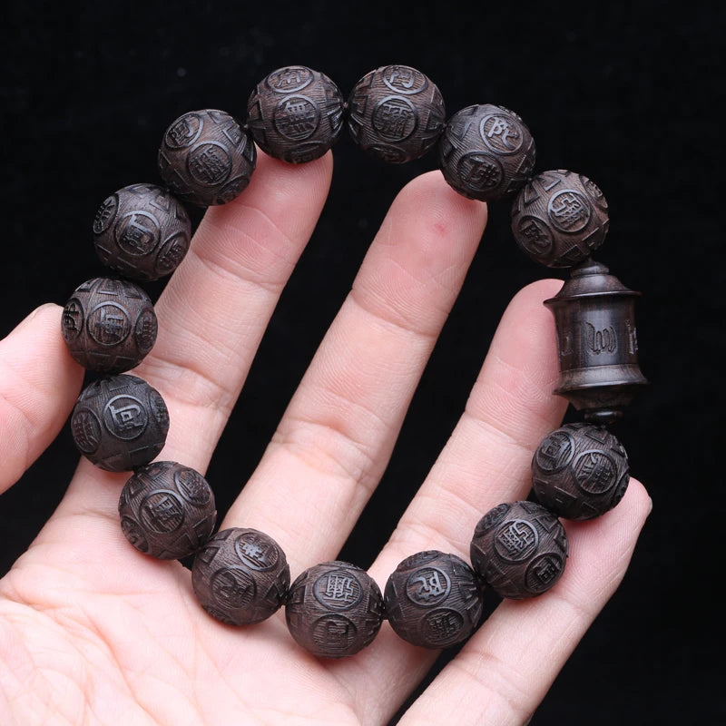Tinkers Genuine Black Wood Tibetan Prayer Bracelet 12 Beads -