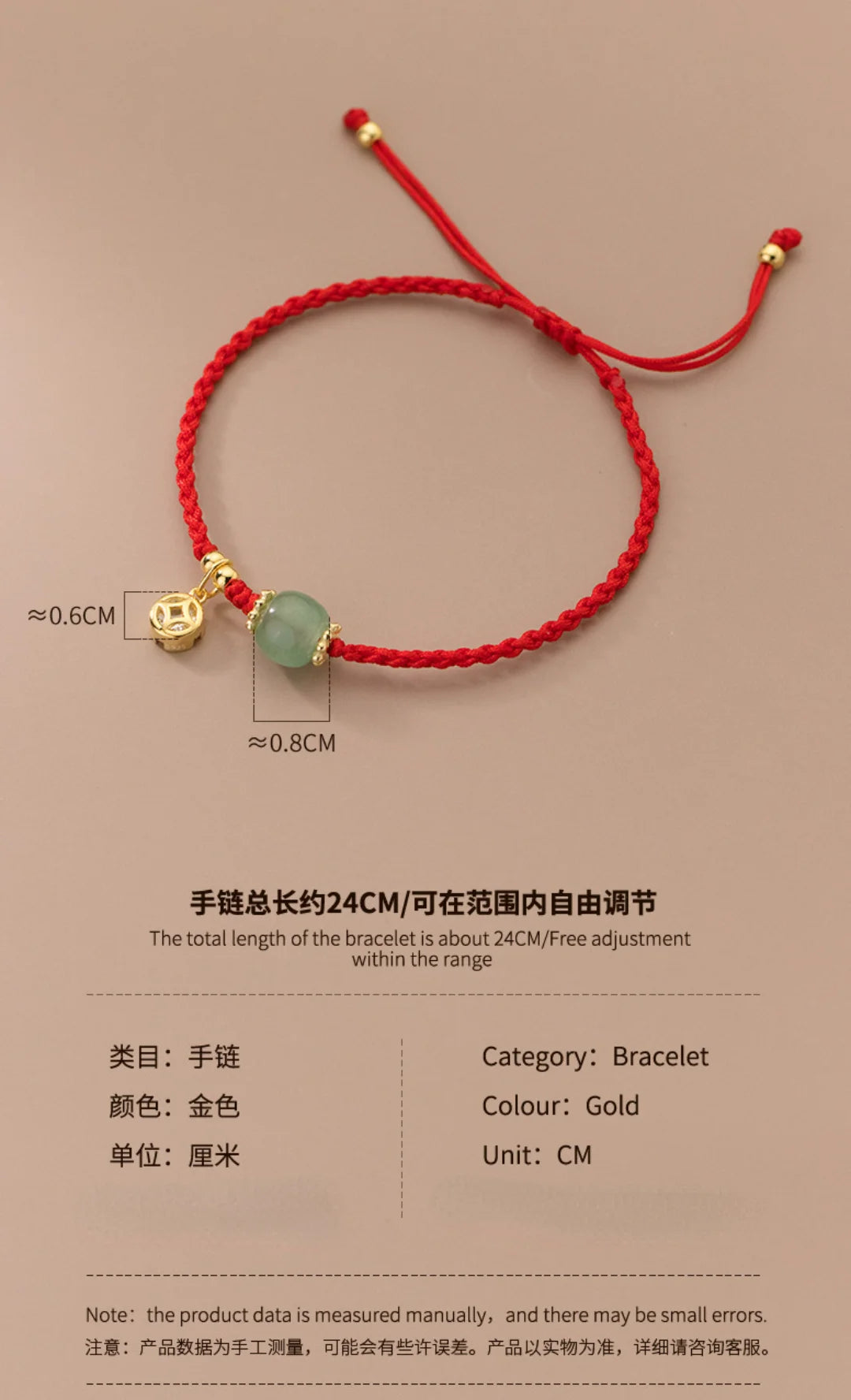 Jade Wohlstand Balance Armband Handarbeit Verstellbar Boho