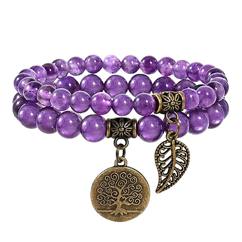 Tree of Life Natural Stone Bracelet Set — Couples & Healing Crystal