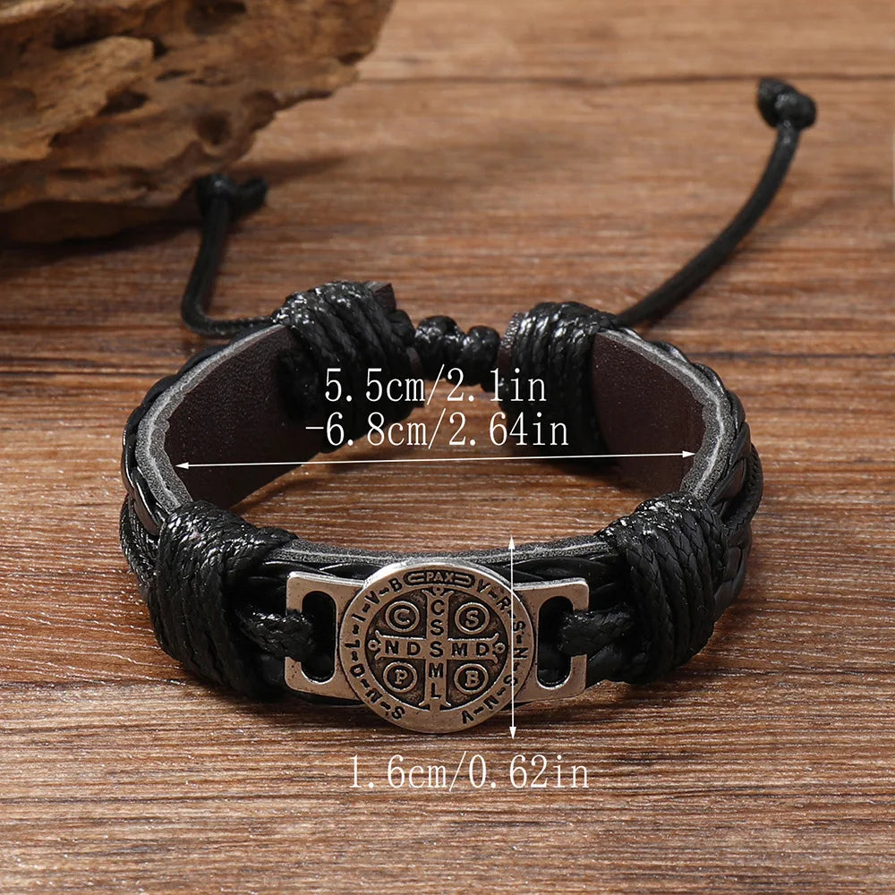 Men's Vintage Braided Leather Bracelet | Cross & Scripture | Punk Retro Lace-Up