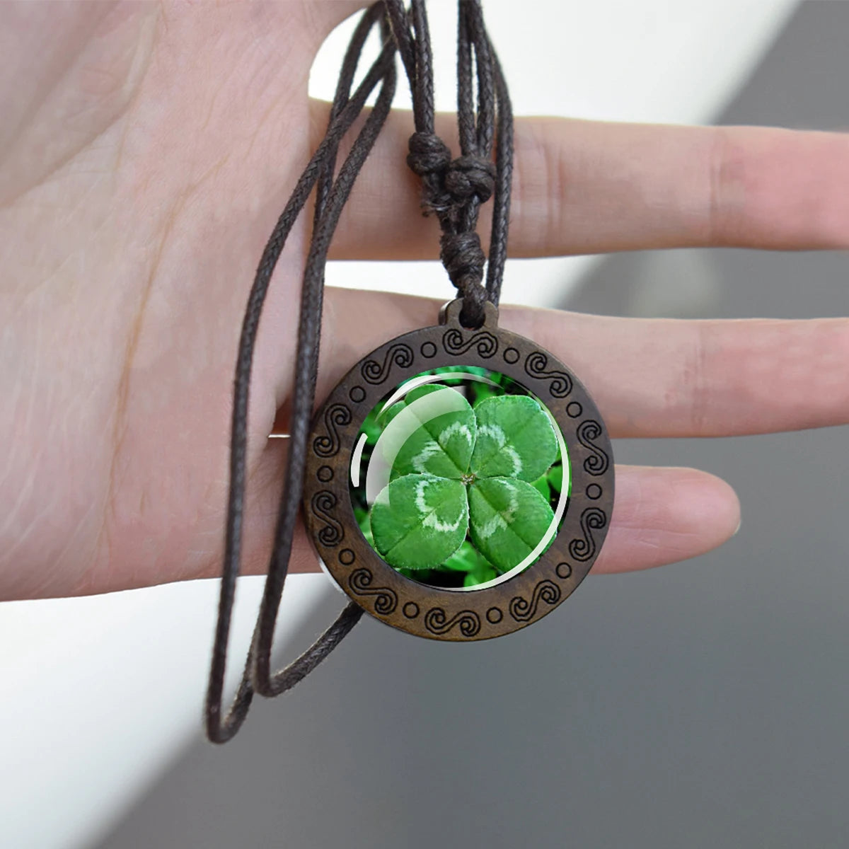 Four Leaf Clover Wooden Pendant By Tinkers For Luck Energy