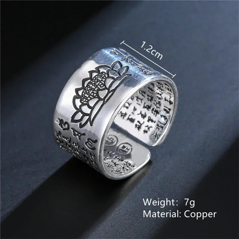 Silver Color Buddhist Ring for Women Tibetan Prayer Copper OM Mantra 7 Chakras Good Luck Women Ring
